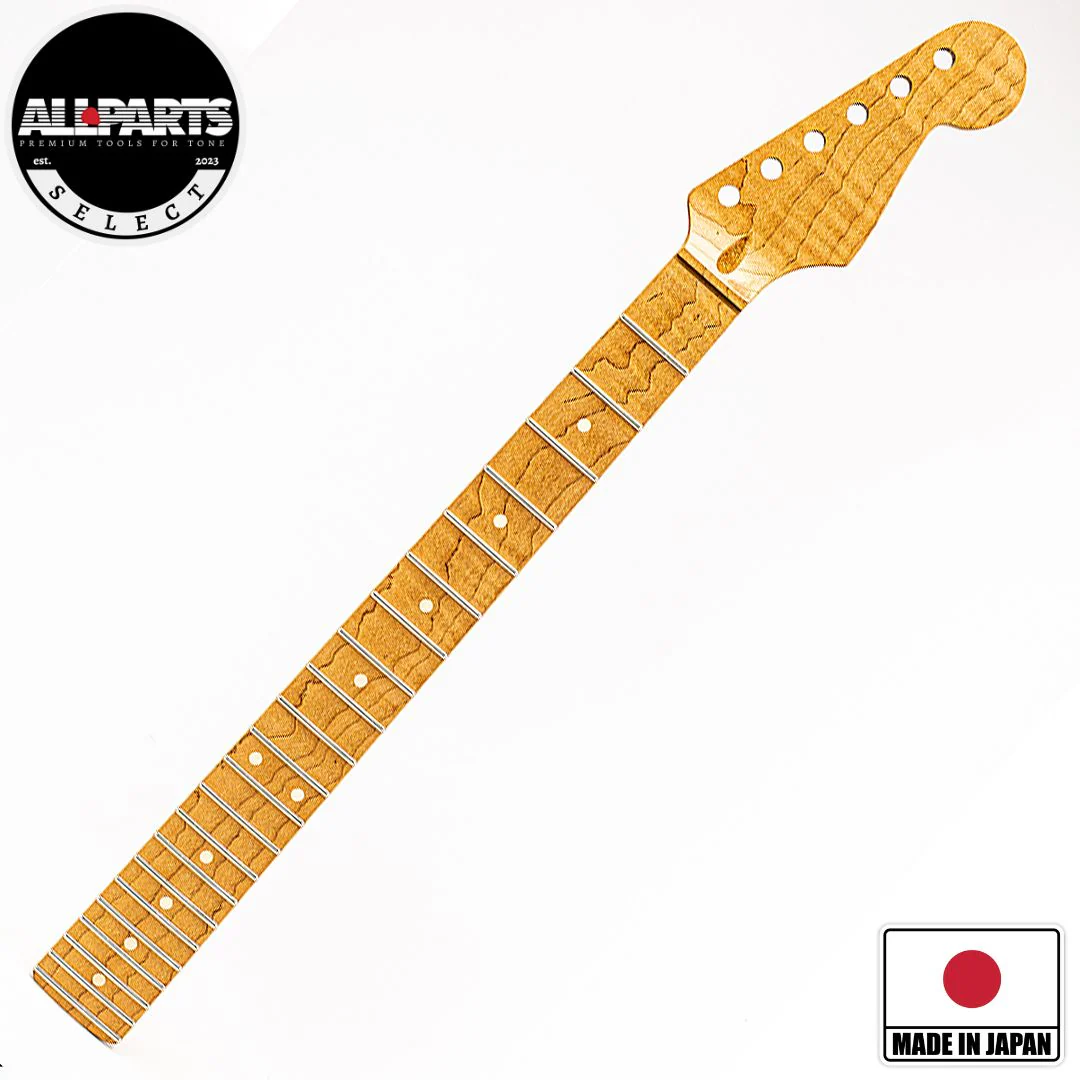 Allparts Select "Licensed by Fender®" AAA+ Roasted Flame Maple "Ultra-MOD" Replacement Neck for Stratocaster® - Unfinished - 12"-16" Compound Radius Maple Fretboard