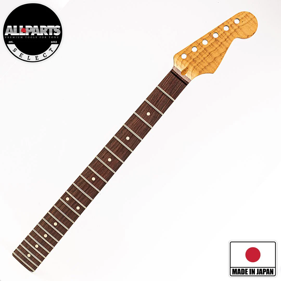 Allparts Select "Licensed by Fender®" AAA+ Roasted Flame Maple "Ultra-MOD" Replacement Neck for Stratocaster® - Unfinished - 12"-16" Compound Radius Rosewood Fretboard