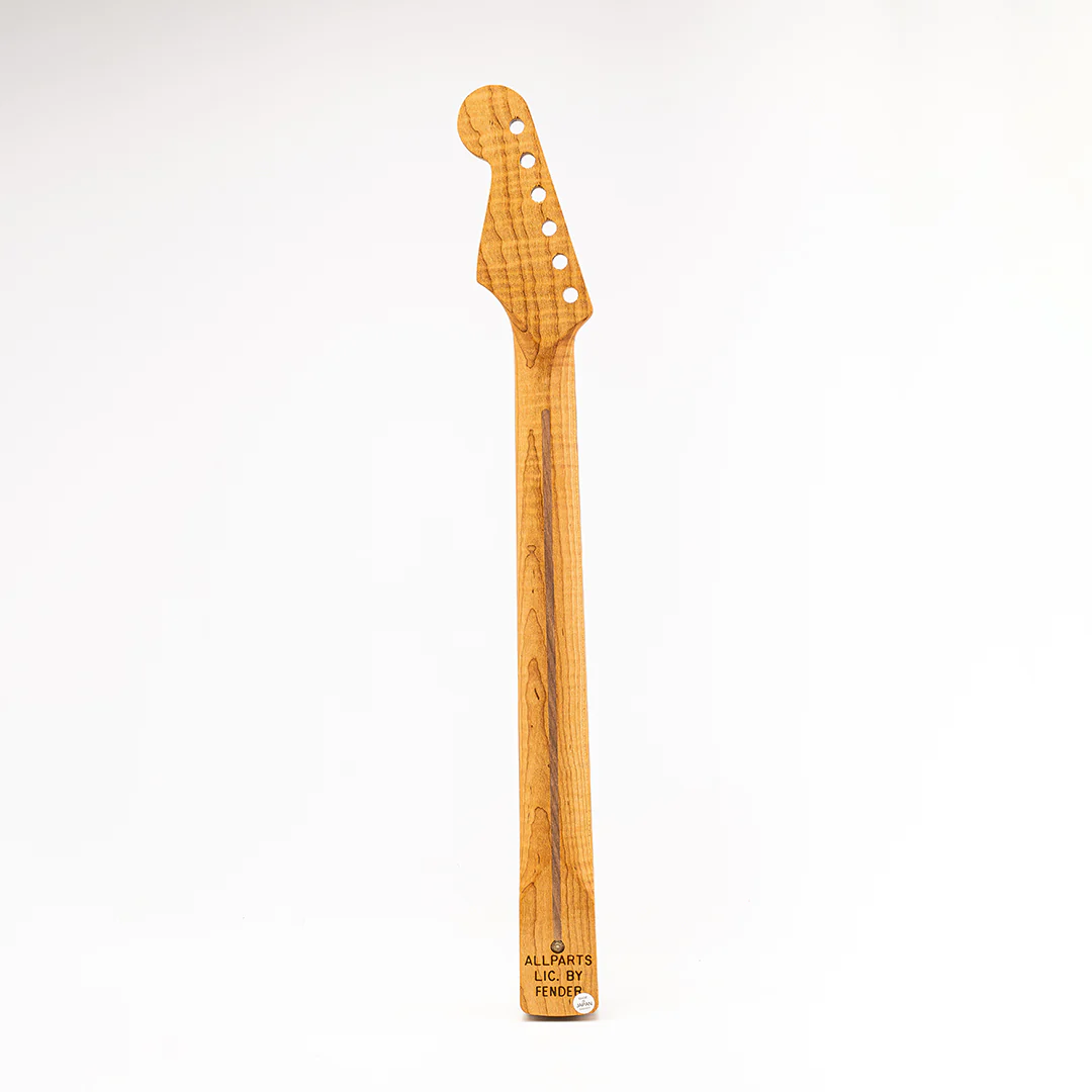 Allparts Select "Licensed by Fender®" AAA+ Roasted Flame Maple "Ultra-MOD" Replacement Neck for Stratocaster® - Unfinished - 12"-16" Compound Radius Rosewood Fretboard - Image 3