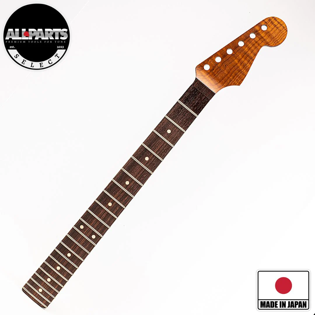 Allparts Select "Licensed by Fender®" AAA+ Roasted Flame Maple "VIN-MOD" Replacement Neck for Stratocaster® - Thin Poly Finish - 12" Radius Rosewood Fretboard - Floyd Nut Slot