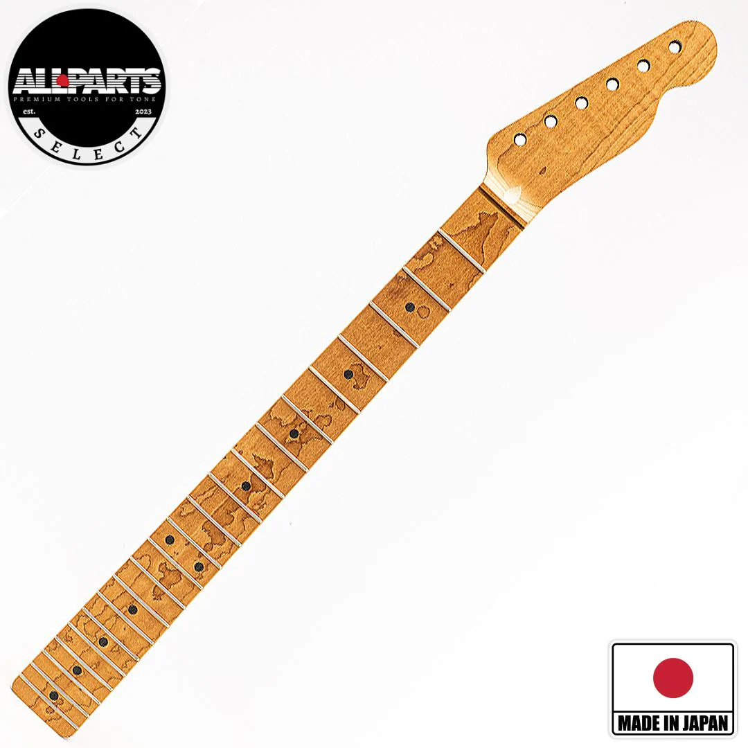 Allparts Select "Licensed by Fender®" AAA+ Roasted Flame Maple "VIN-MOD" Replacement Neck for Telecaster® - Unfinished - Chunky C Shape