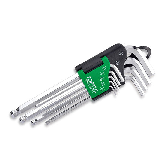 TOPTUL Ball End Long Hex Wrench Set, SAE