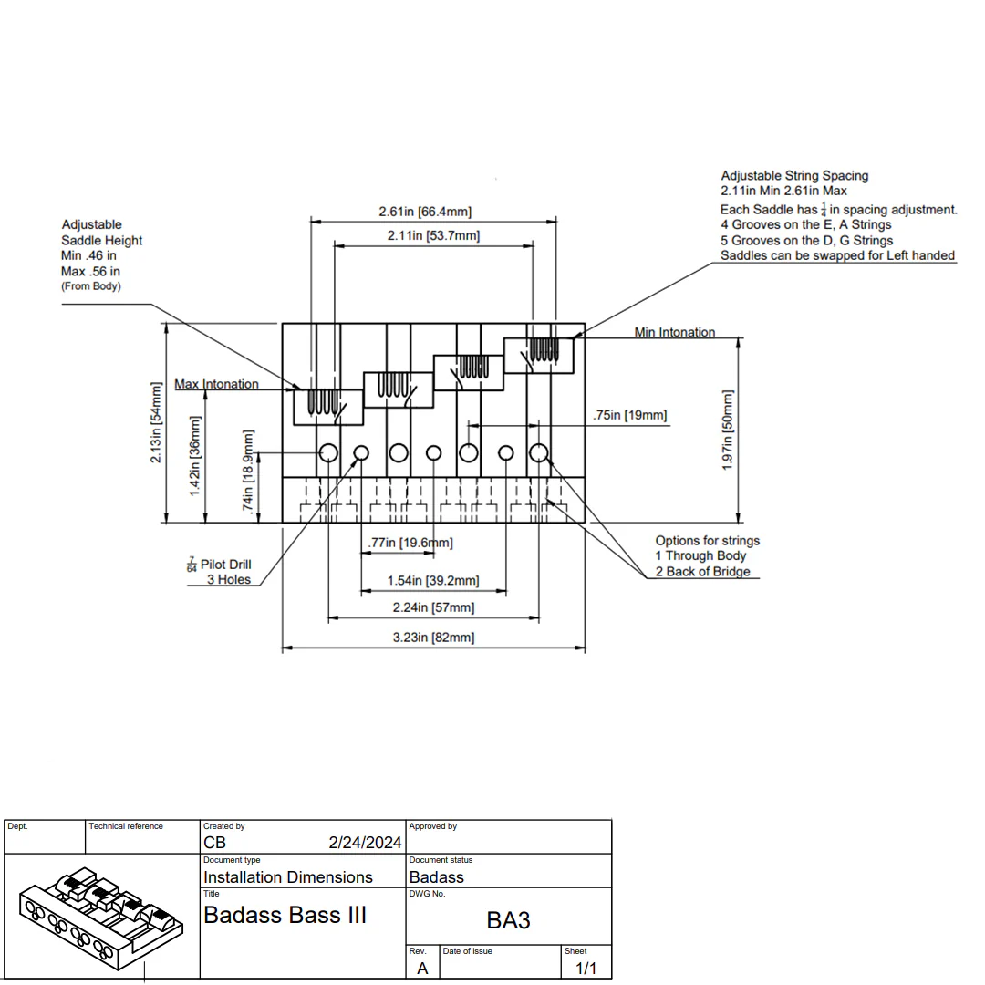 Leo Quan® Badass III™ 4-String Bass Bridge - Image 17