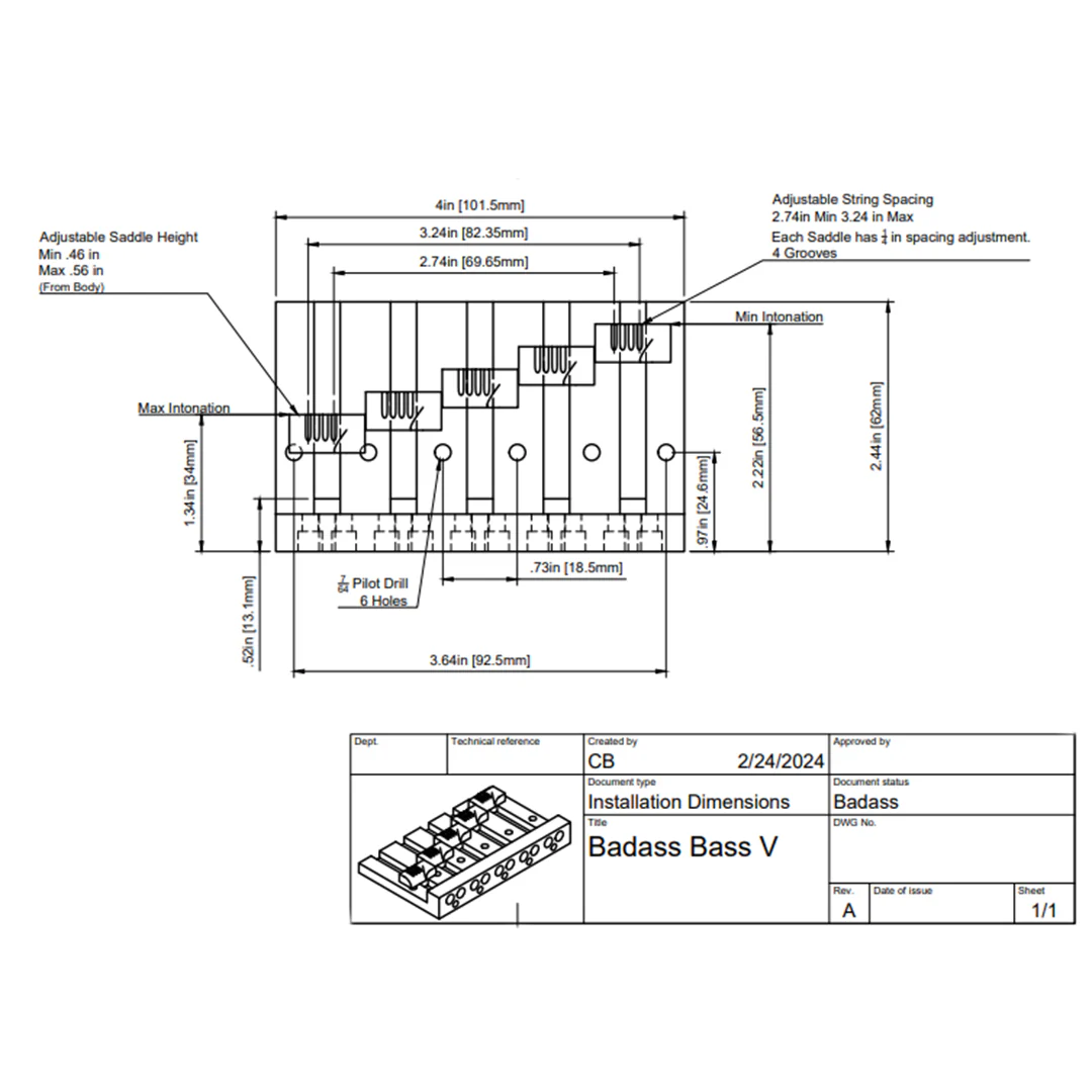 Leo Quan® Badass V™ 5-String Bass Bridge - Image 17