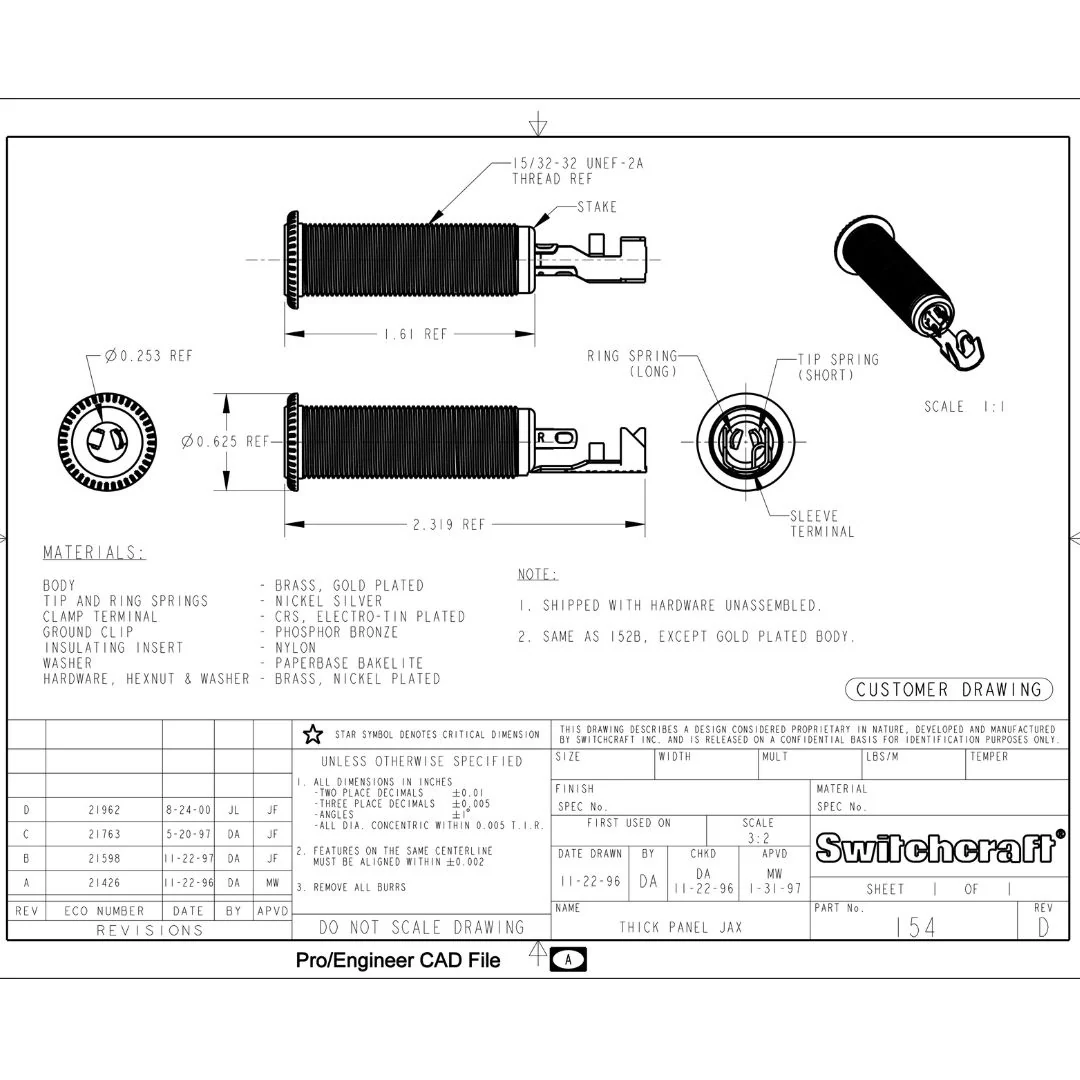Switchcraft® Stereo Long Threaded Barrel Jack - Image 14