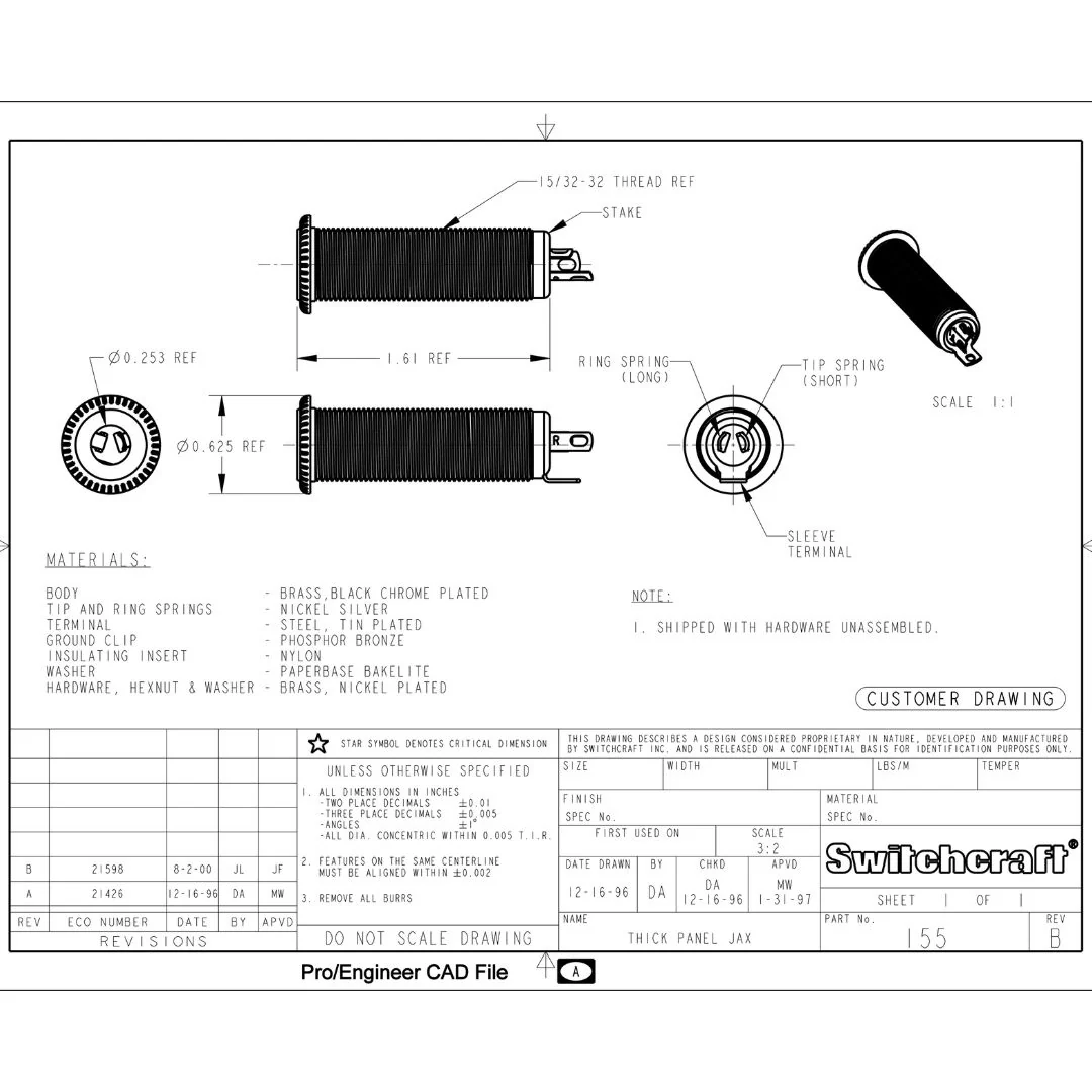 Switchcraft® Stereo Long Threaded Barrel Jack - Image 15