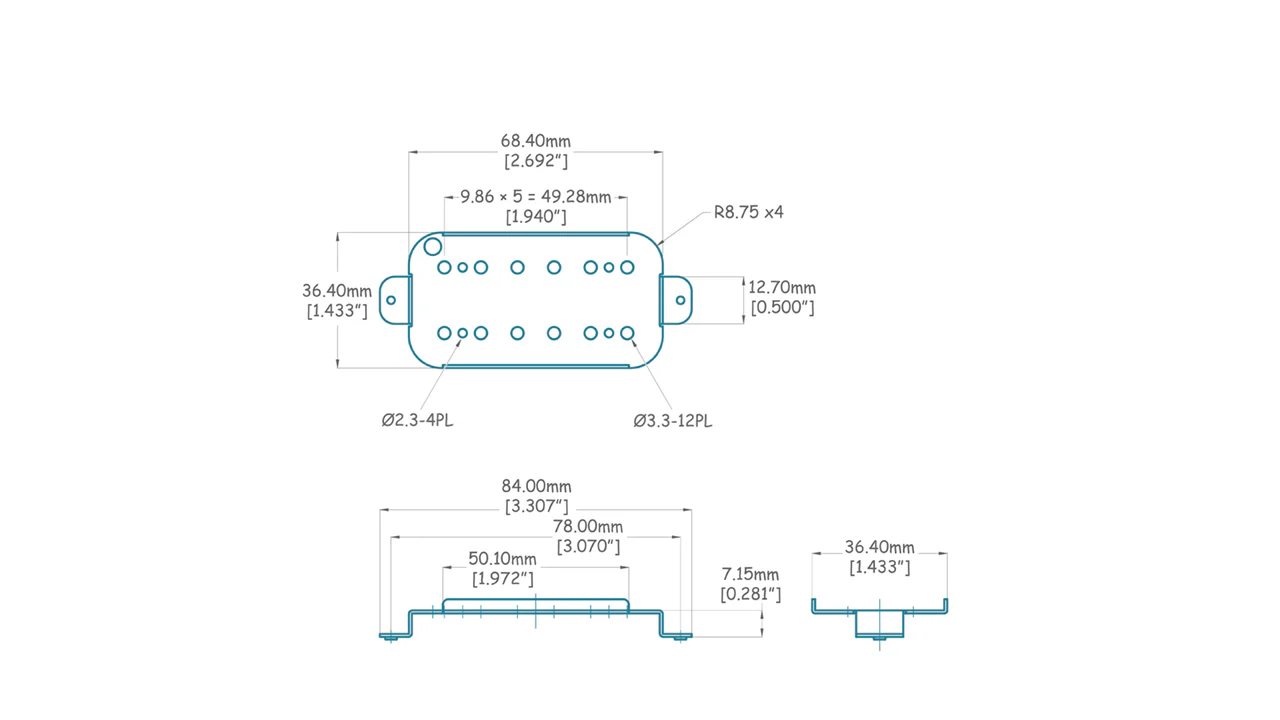 PU-6931-001 - 49.2mm Modern Style Frame for Humbucking Pickup - Short Legs - Image 2