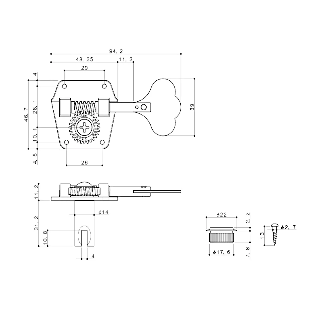 TK-0790 Gotoh Vintage-style Reverse Wind 4-in-line Bass Tuners - Image 4