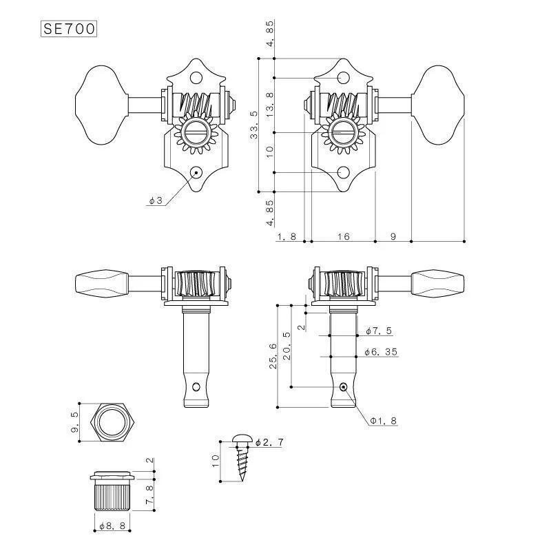 TK-7908-B01 Grover 3x3 Sta-Tite Nickel Keys- set of 6 pcs Set - Image 3
