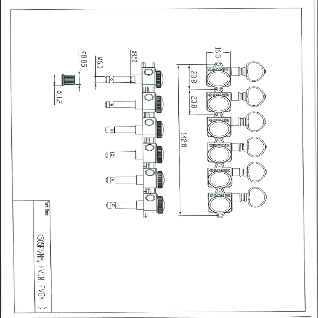 Grover Roto-Grip 505F Series 6L Tuners, Nickel- set of 6 pcs - Image 3