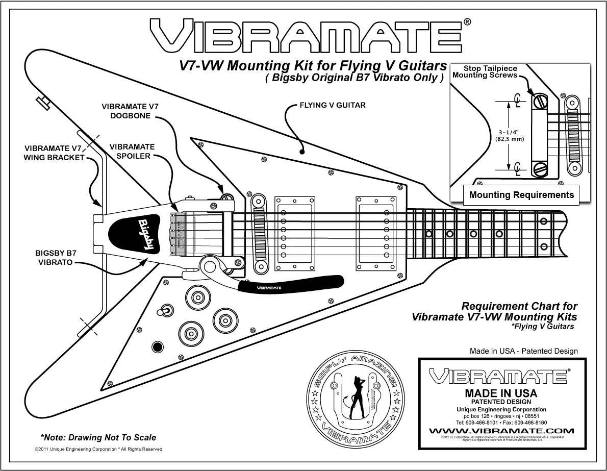 TP-3774-001 Vibramate V7-VW adapts Bigbsy B7 to fit on  Flying V, includes bracket, Nickel - Image 5