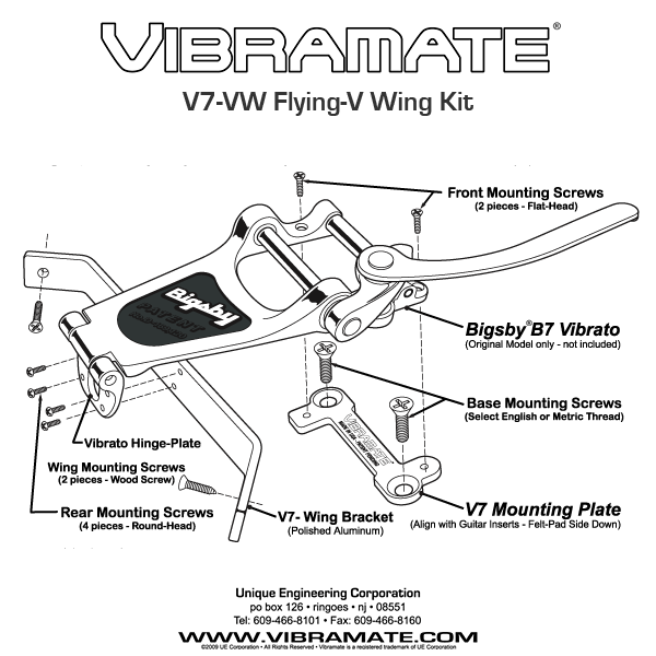 TP-3774-001 Vibramate V7-VW adapts Bigbsy B7 to fit on  Flying V, includes bracket, Nickel - Image 6